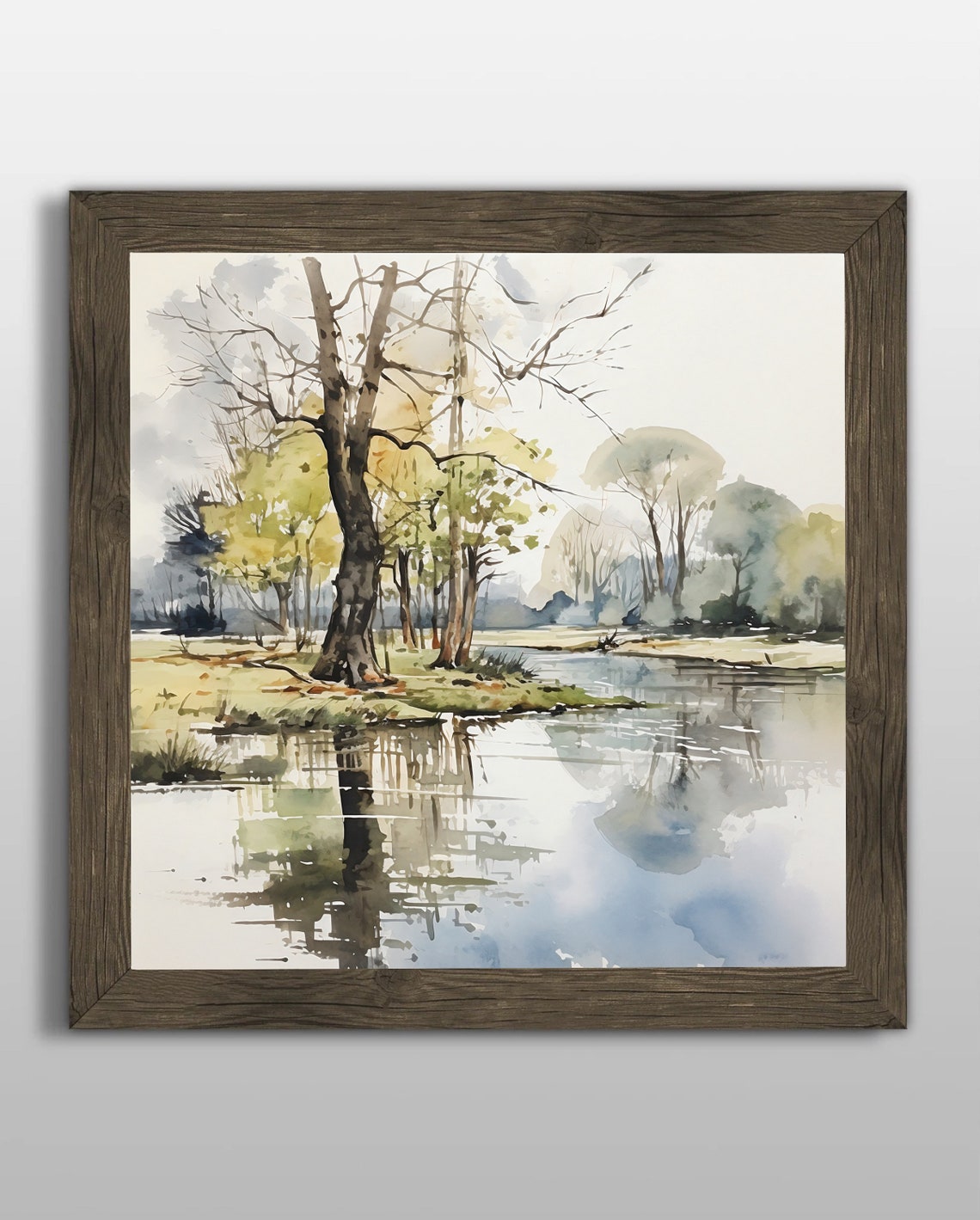 Still Lake Tree Reflection Calm Water Watercolor Minimal Art Print - Image 4