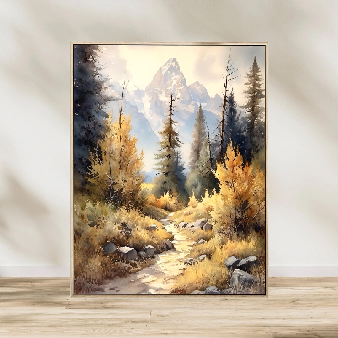 Forest Trail Fall Landscape Painting, Mountain Art Print - Image 2