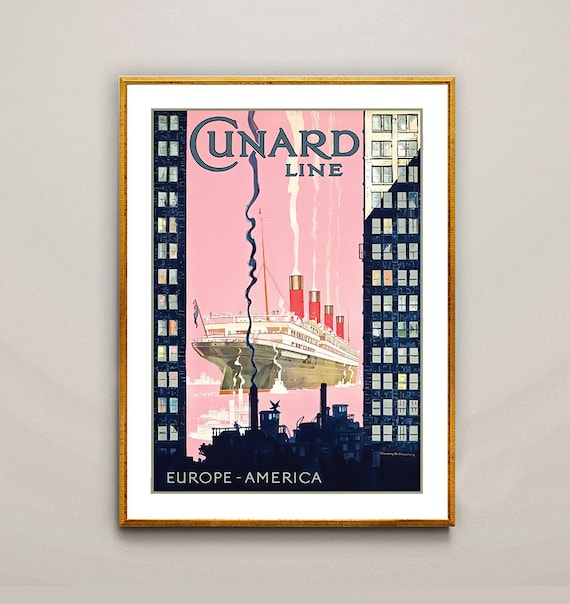 Cunard Line Europe America Vintage Travel Poster