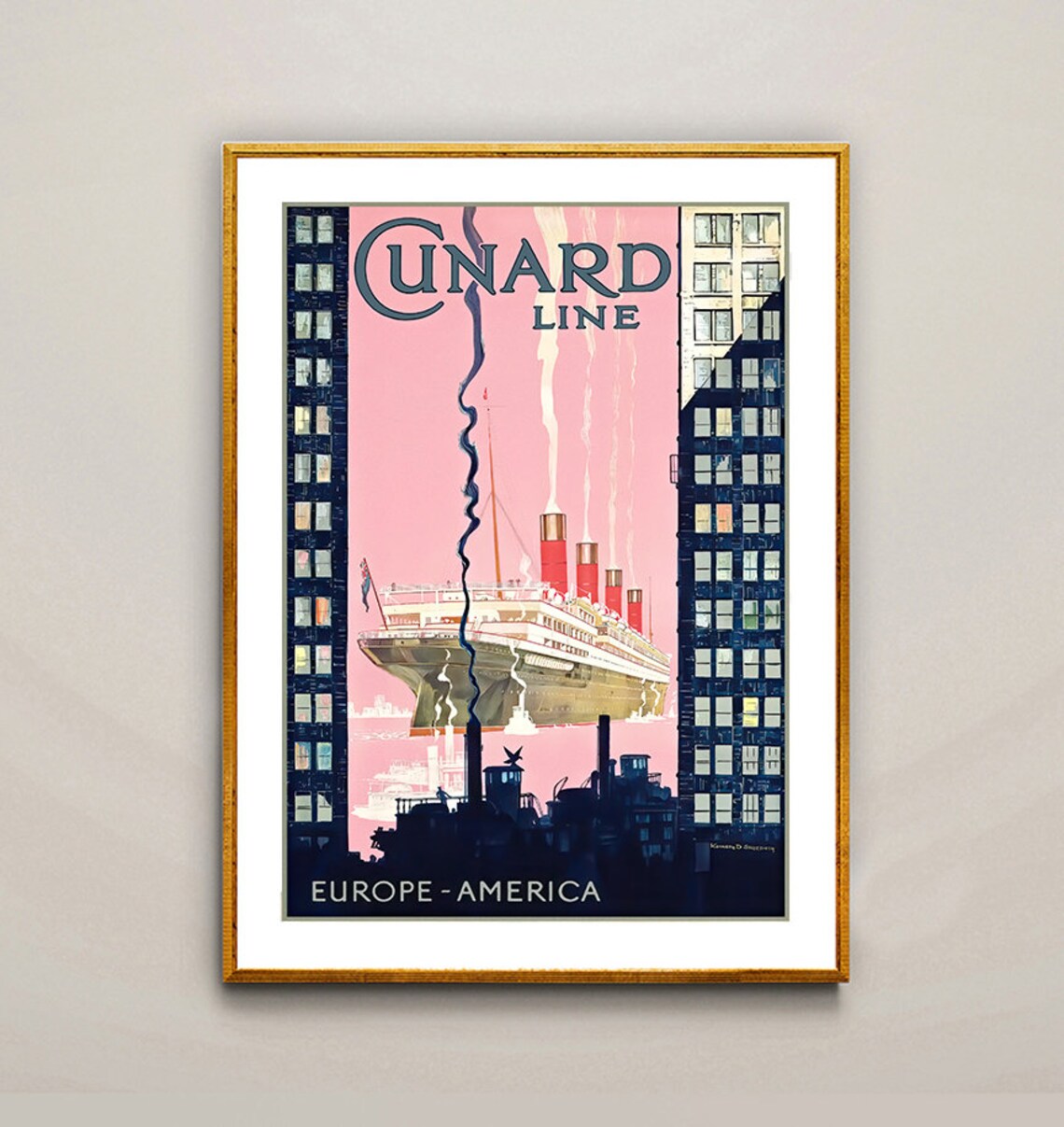 Cunard Line Europe America Vintage Travel Poster