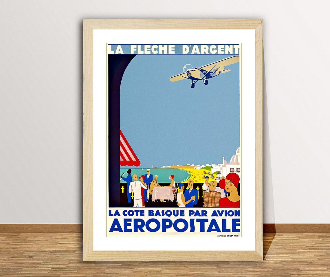 La Côte Basque par Avion Aéropostale Art Deco Airline Poster