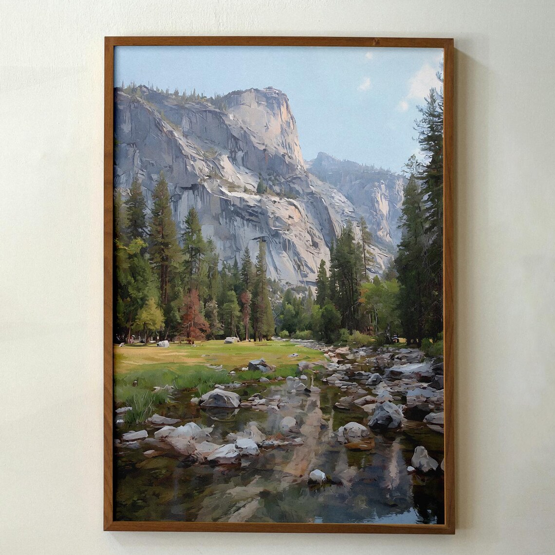Yosemite Valley Granite Cliffs Meadow Stream Nature Landscape Art Print