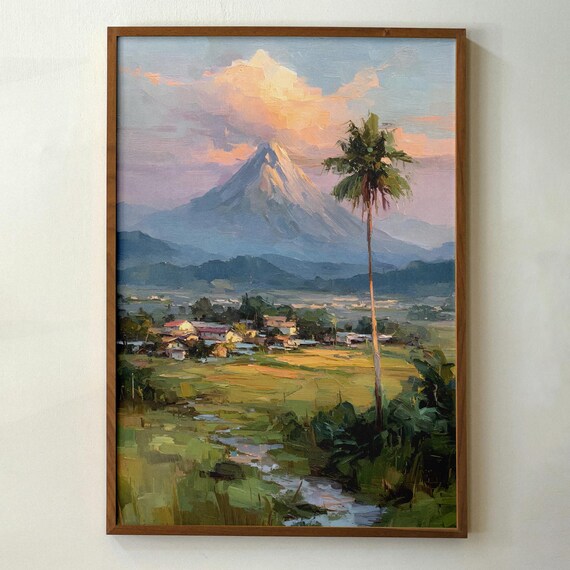 Arenal Volcano Art Print Costa Rica Landscape Wall Decor Tropical Jungle Painting Central America Travel