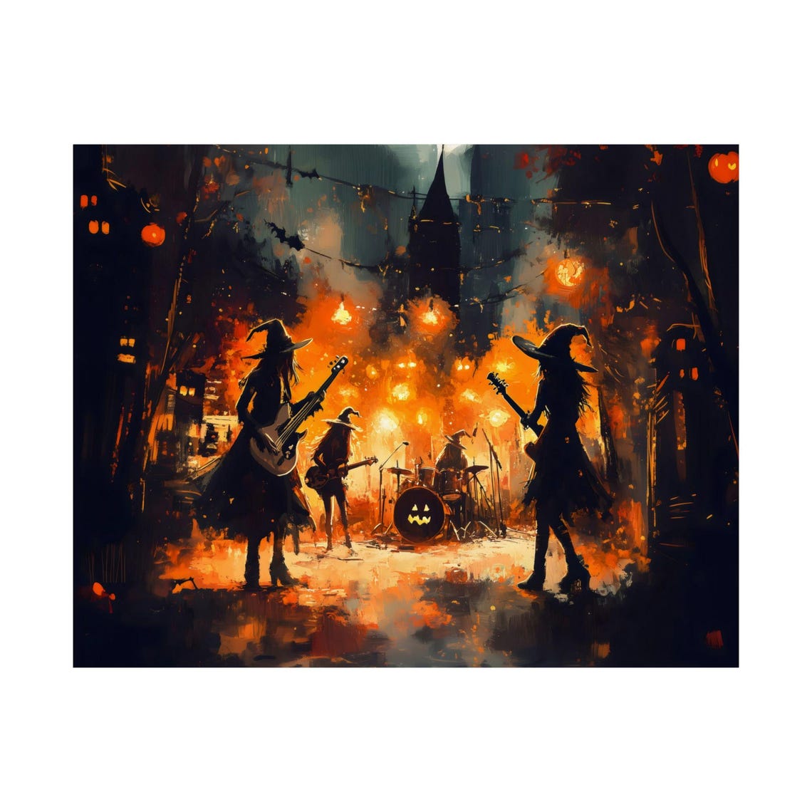 Spooky Witch Rock Band Playing Halloween Night Concert Poster - Image 3