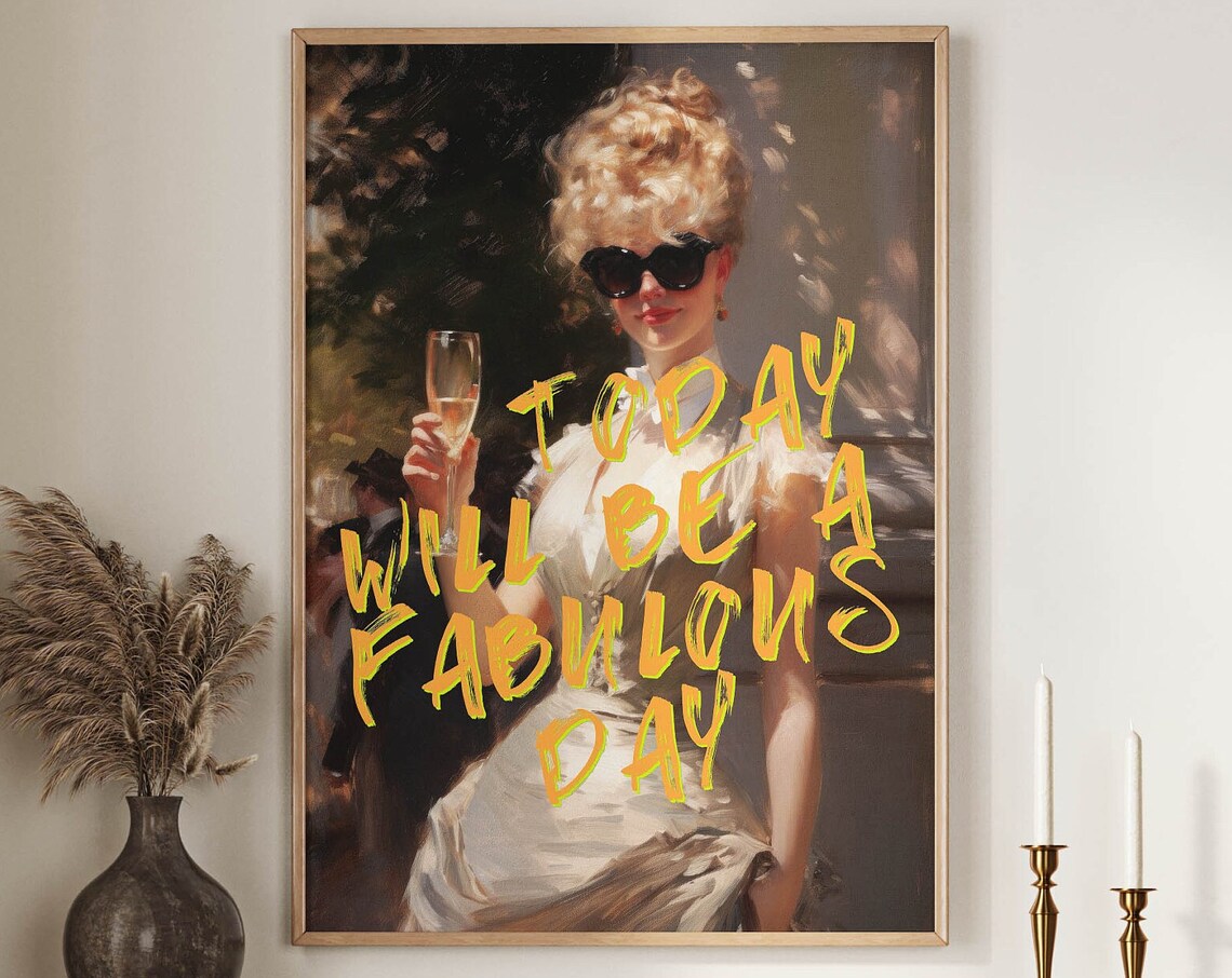 Vintage Affirmation Quote Cocktail Bar Cart Art Print