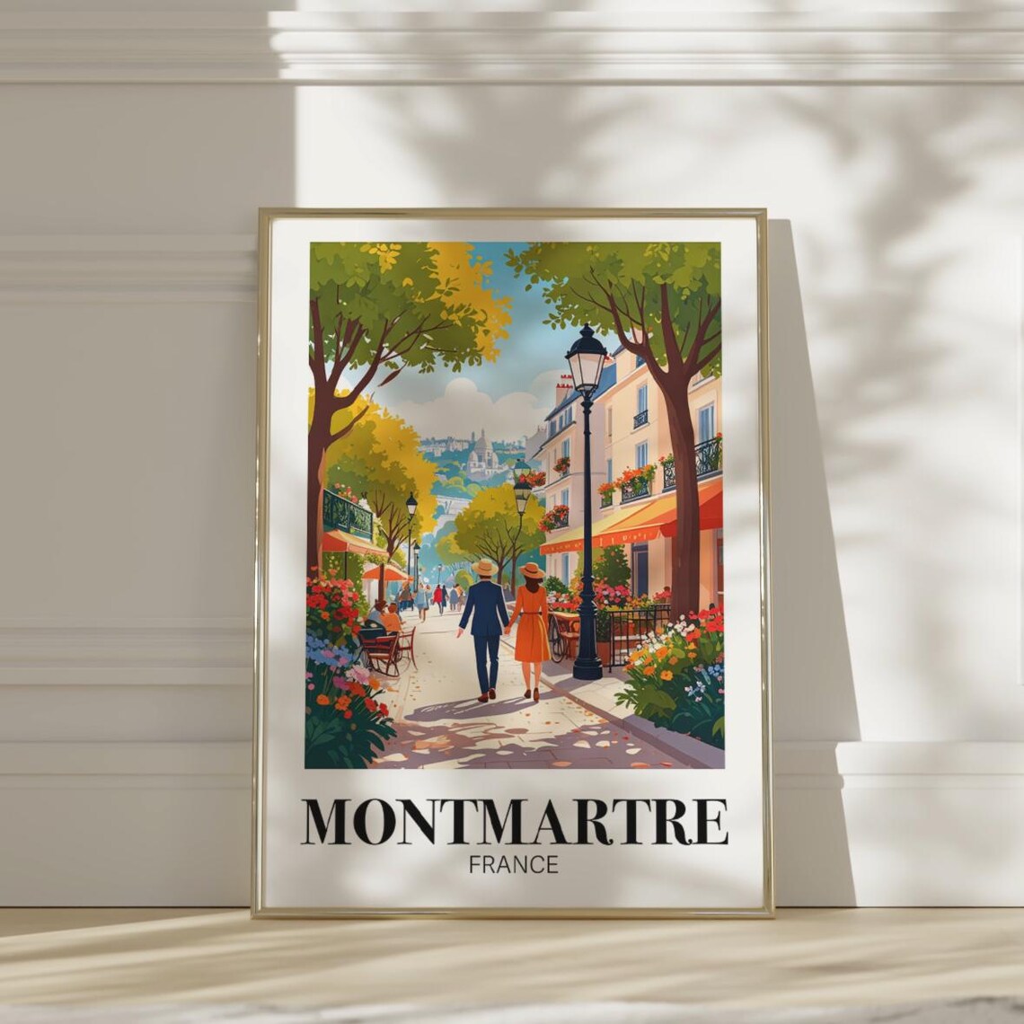 Montmartre France Paris Street Scene Cafe Flower Market Travel Poster