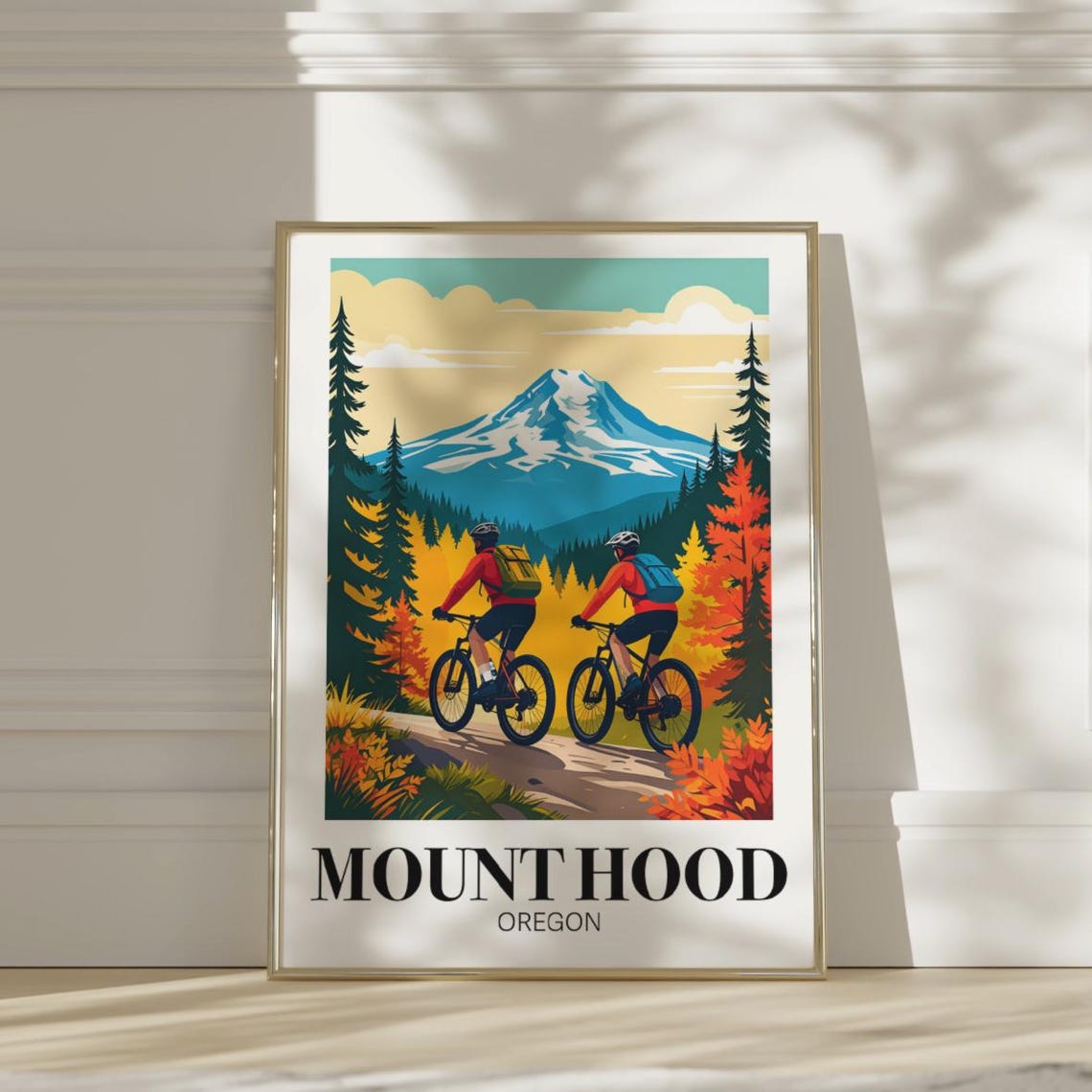 Mount Hood Oregon Cyclists Alpine Trail Snow Peak Travel Poster