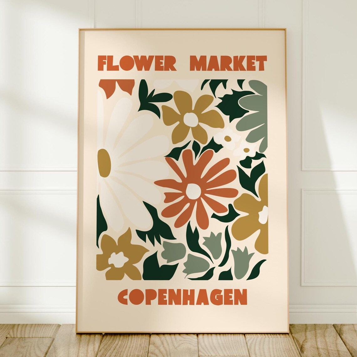 Copenhagen Flower Market Retro Daisy Botanical Orange Ochre Poster