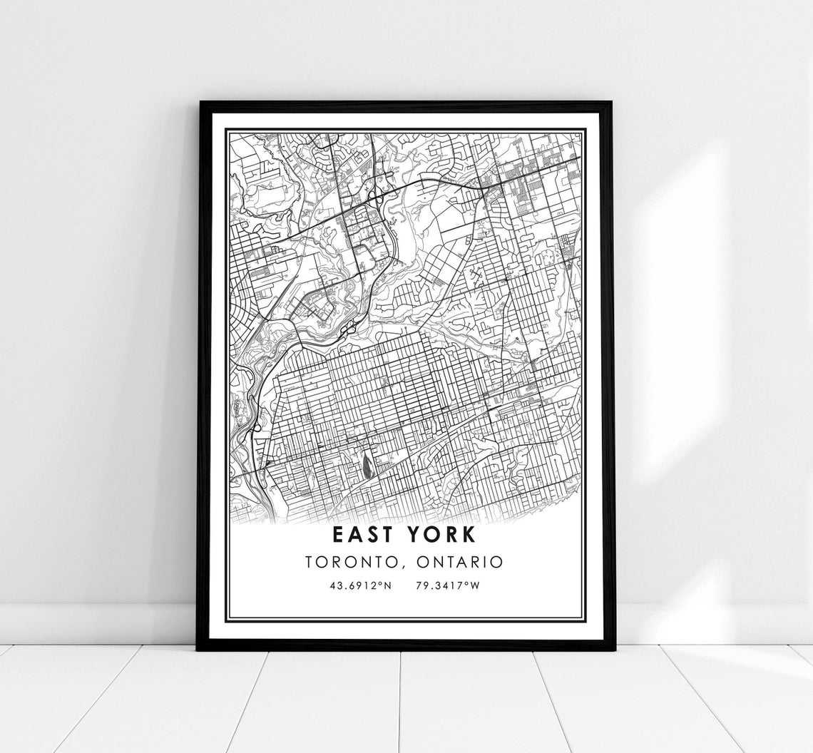East York Toronto Ontario Street Map Minimalist Black White Poster