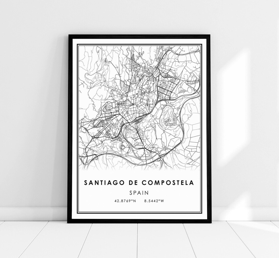 Santiago De Compostela Spain Minimalist Street Map Travel Poster