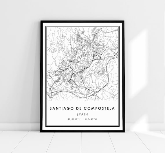 Santiago De Compostela Spain Minimalist Street Map Travel Poster