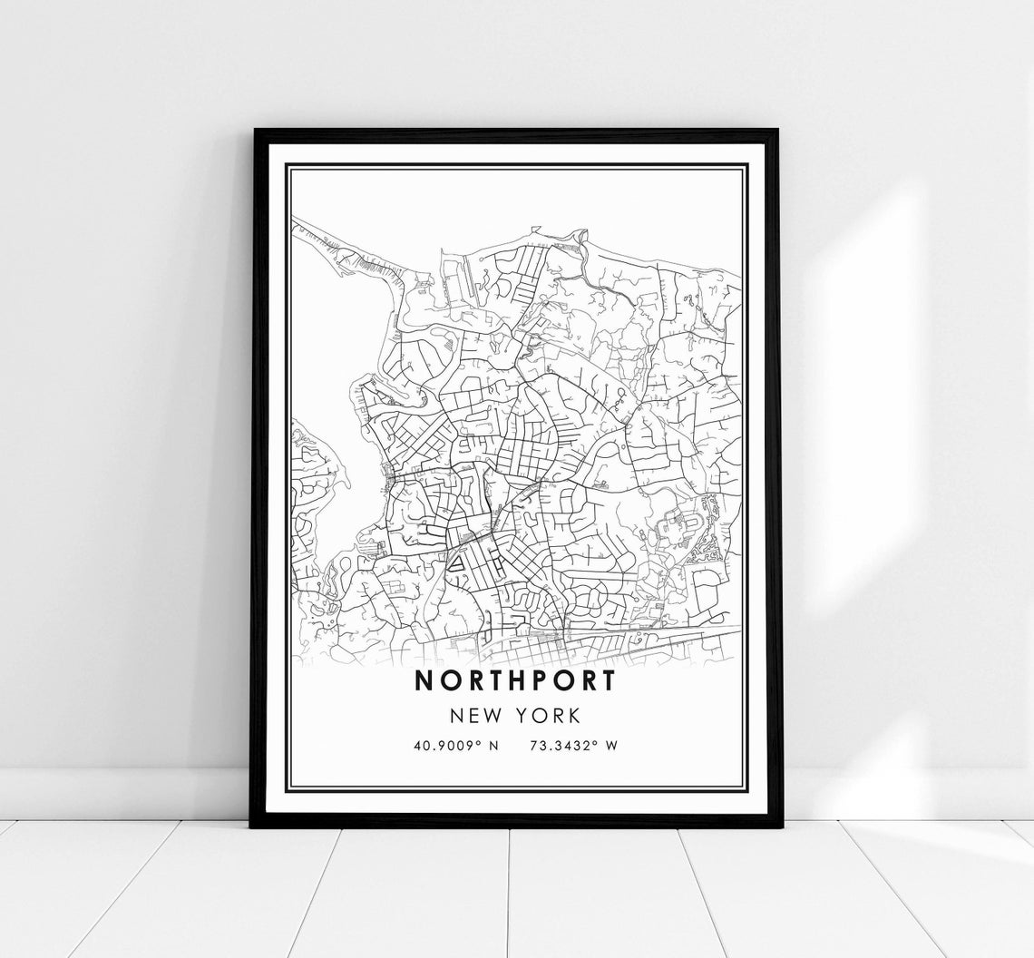 Northport New York Black and White Minimalist City Map Poster