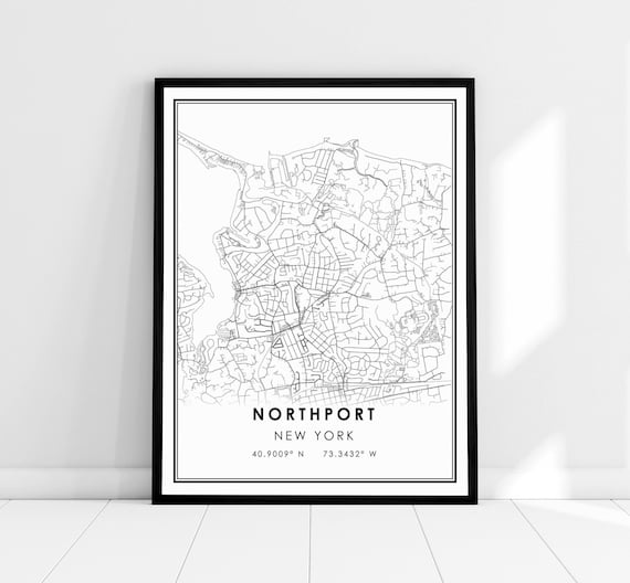 Northport New York Black and White Minimalist City Map Poster