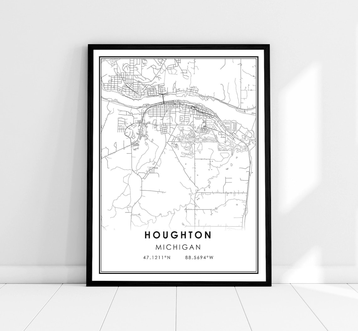 Houghton Map Poster, Michigan City Travel Print
