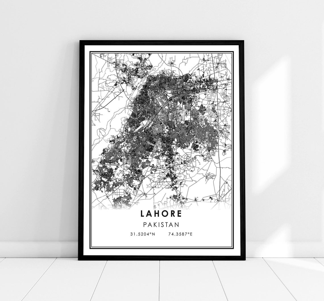 Lahore Map Art Print, Pakistan City Map