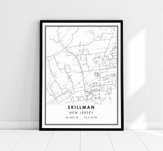 Skillman New Jersey Minimalist Black and White City Street Map Poster