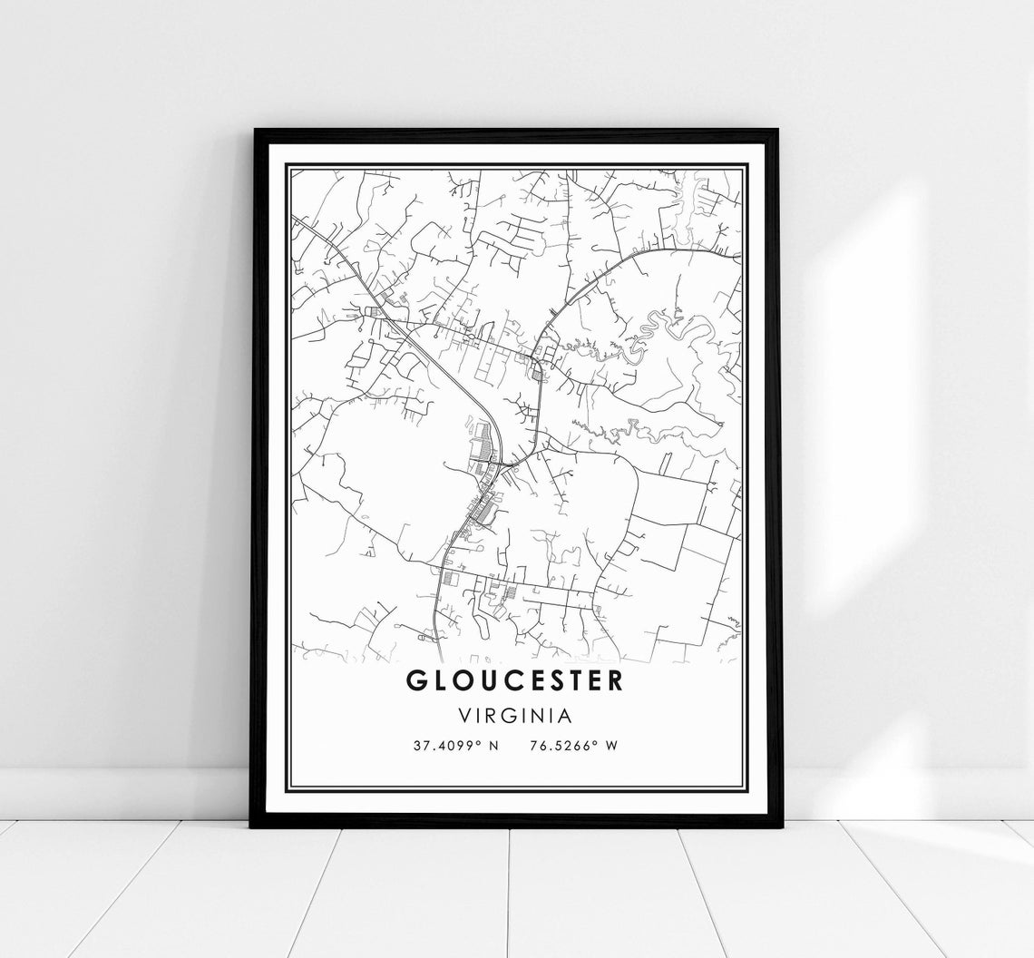 Gloucester Virginia Minimalist Street Map Black and White Print