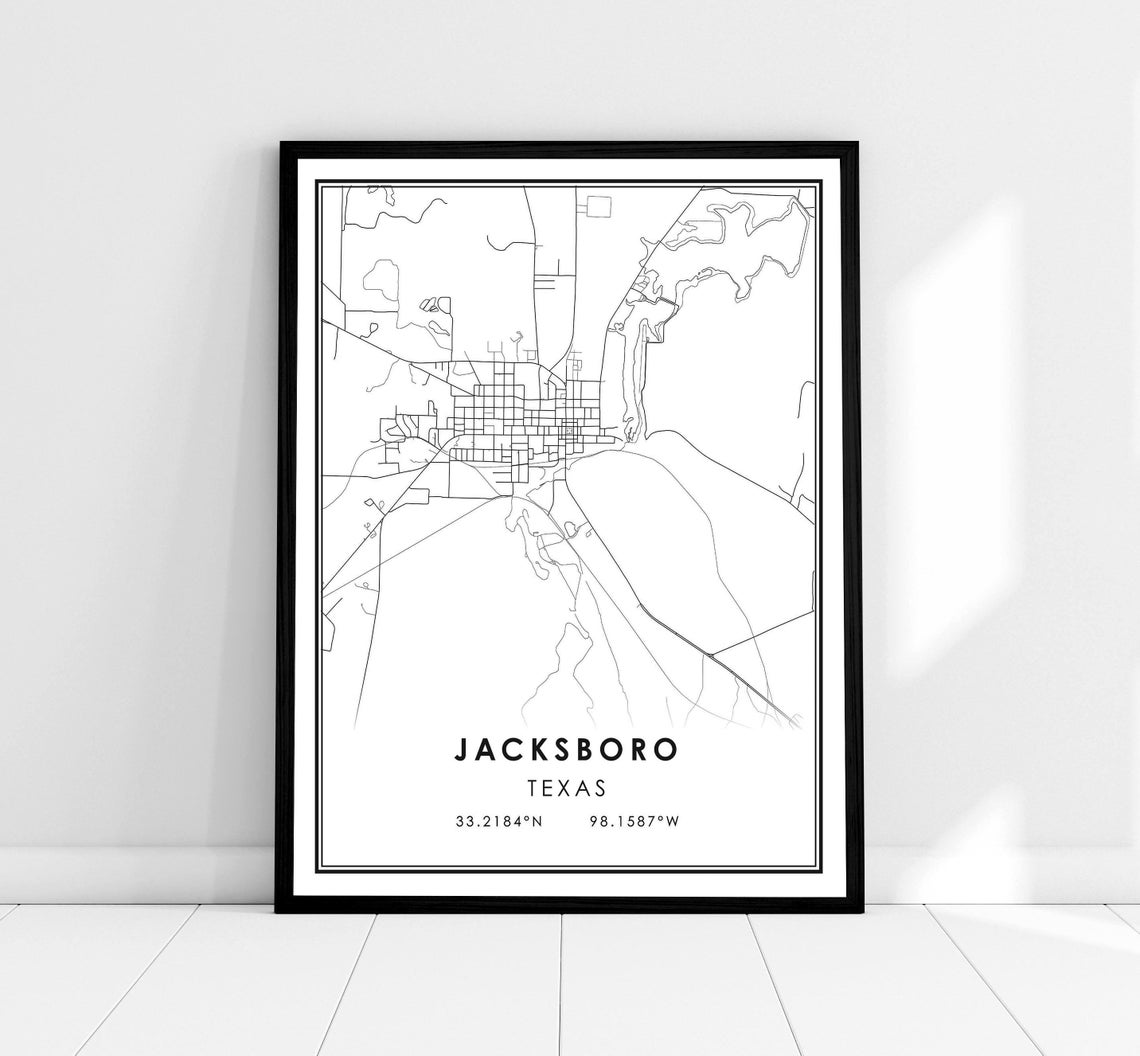 Jacksboro Texas City Map Poster with Coordinates Minimalist Decor