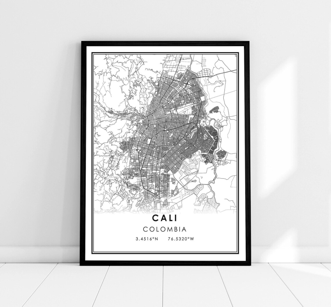 Cali Map Print Poster, Colombia City Travel Art