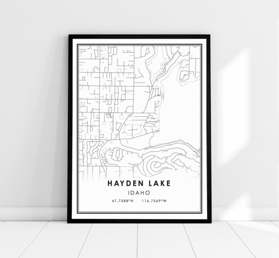 Hayden Lake Idaho Minimalist City Street Map Modern Black White Poster