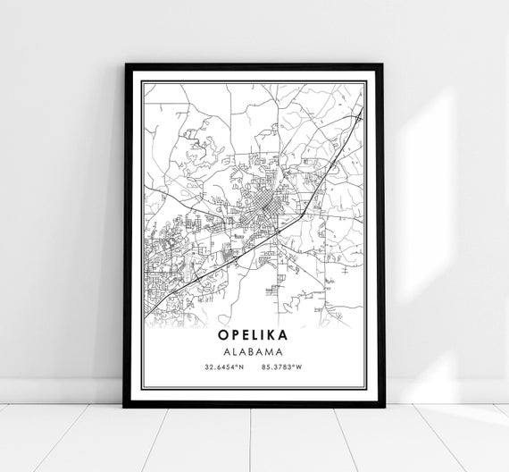 Opelika Map Poster, Alabama Travel Print