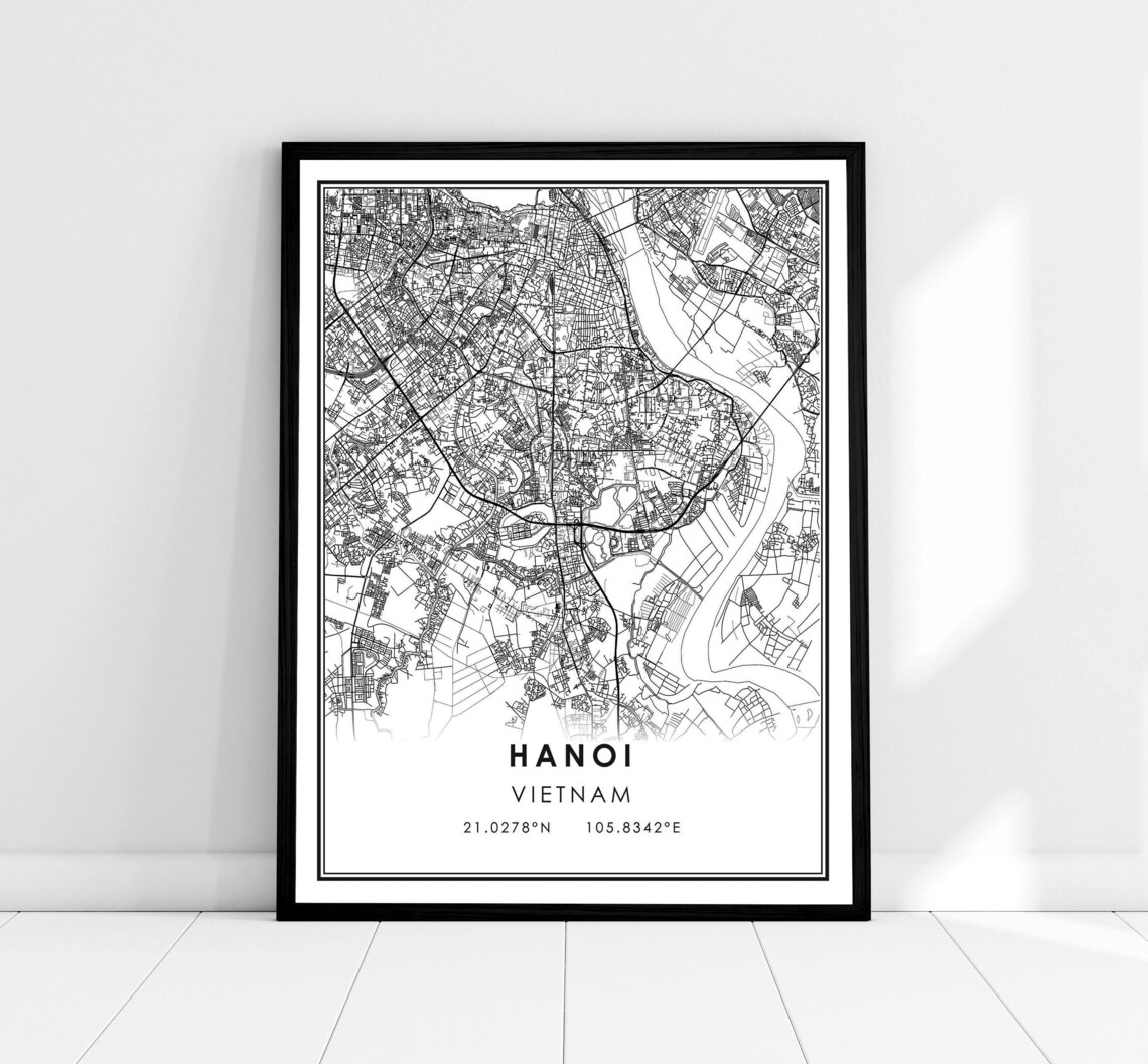 Hanoi Map Print, Vietnam City Travel Poster