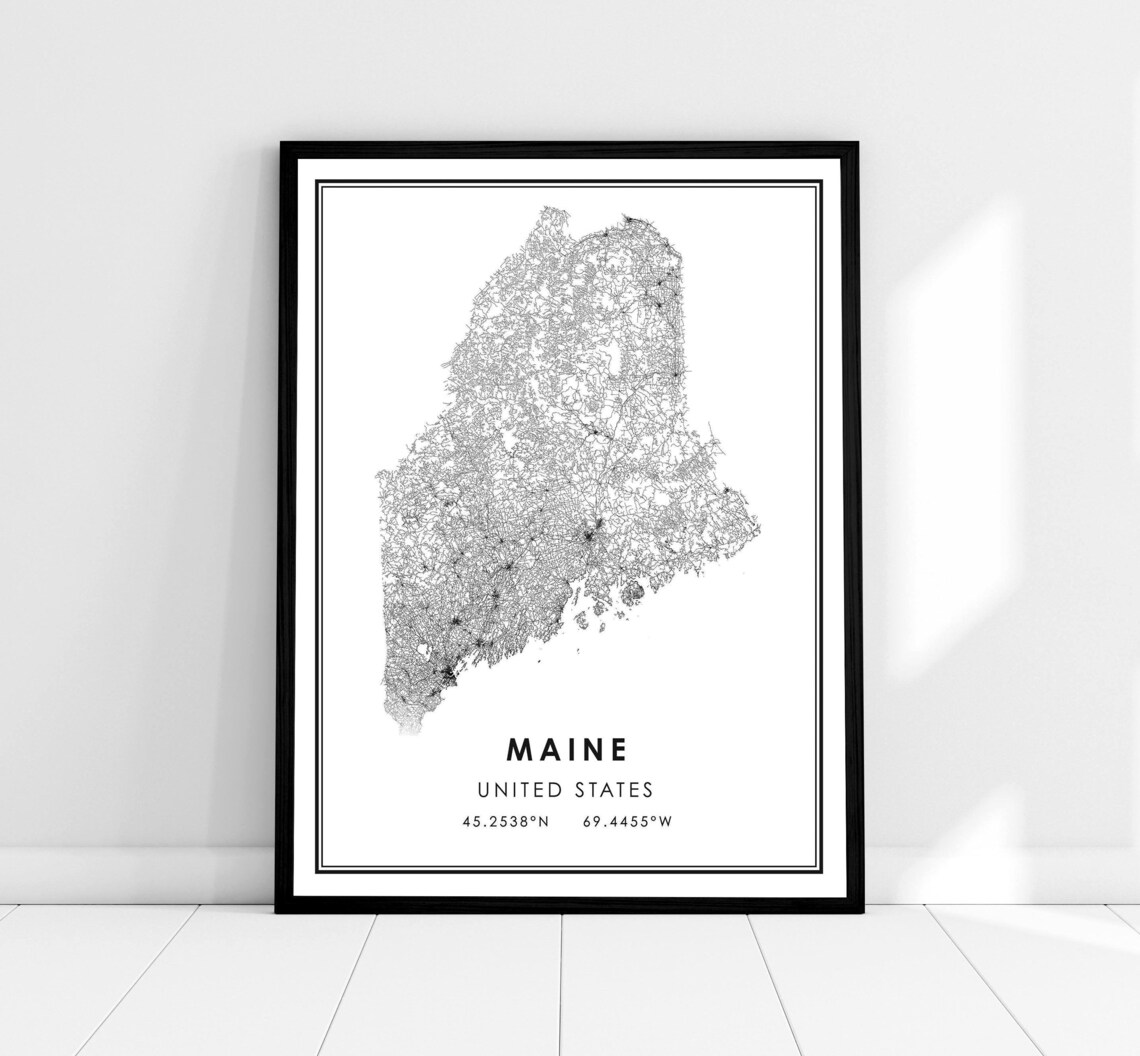 Maine United States Map Travel Poster, Road Map