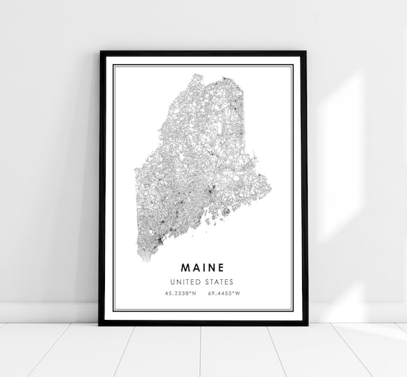 Maine United States Map Travel Poster, Road Map