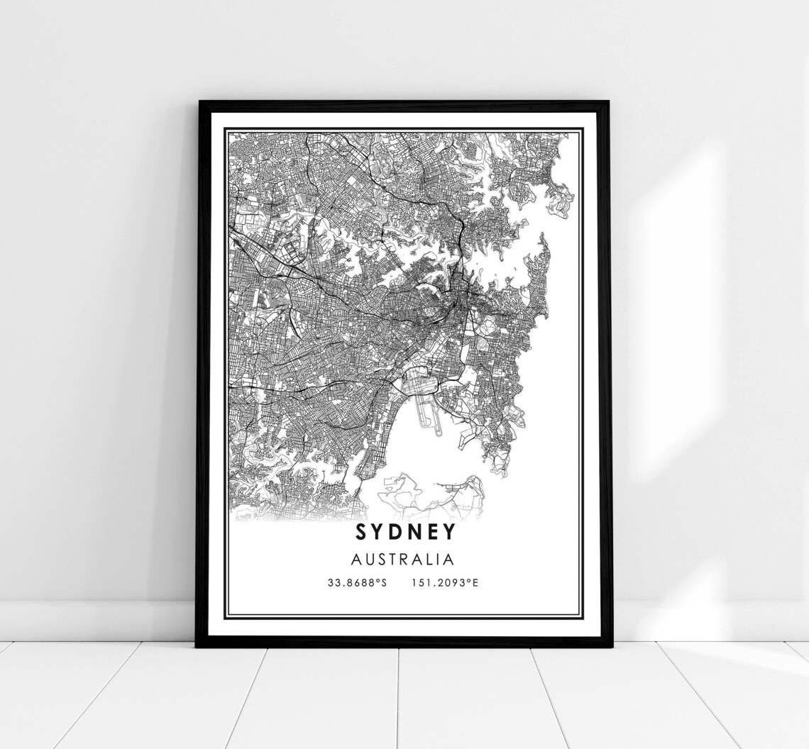 Sydney Map Print Poster, Australia City Travel Art
