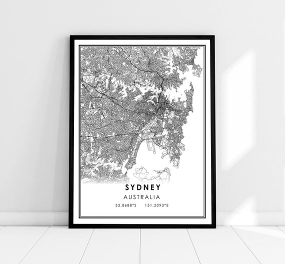 Sydney Map Print Poster, Australia City Travel Art
