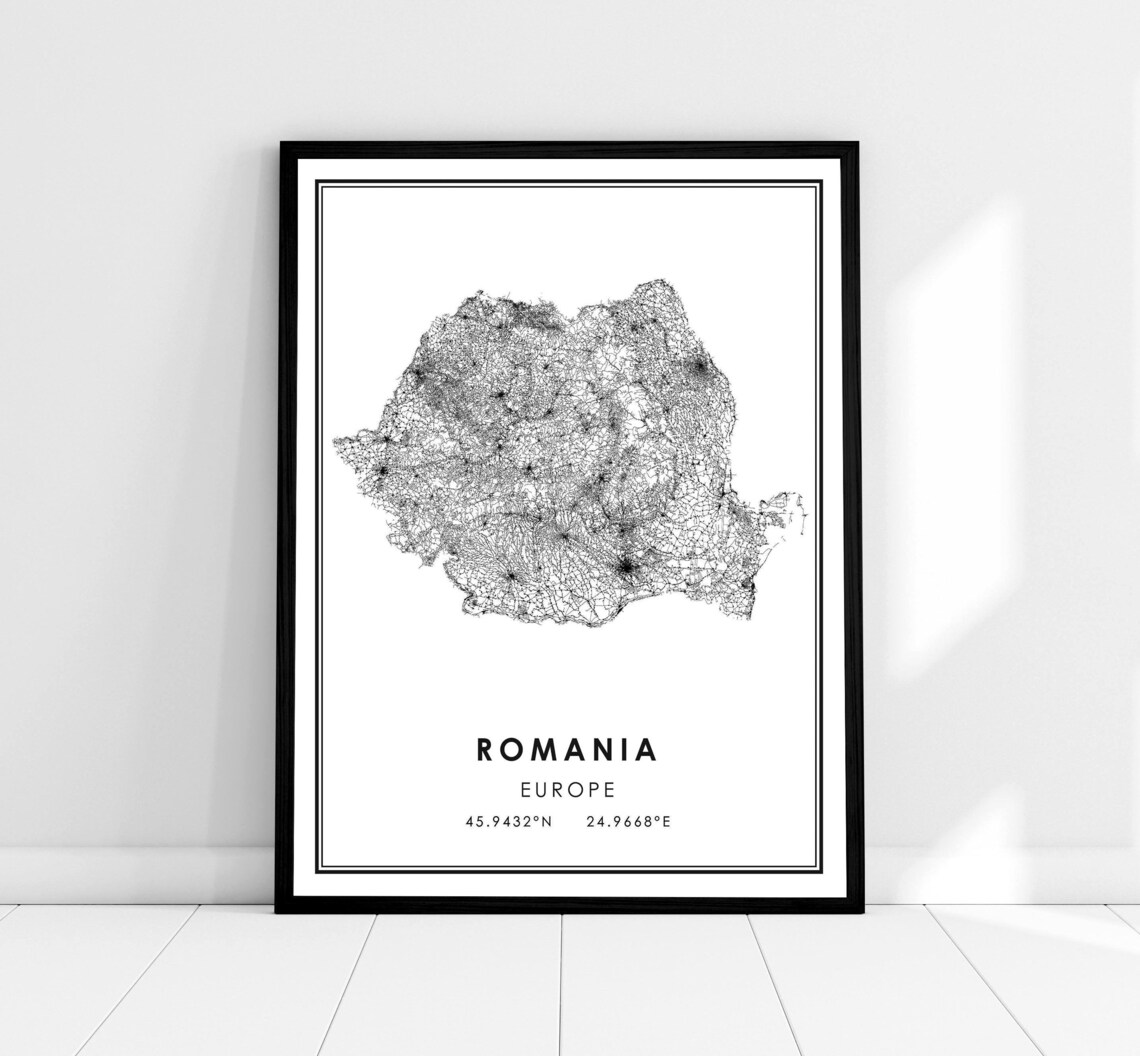 Romania Country Map Travel Poster