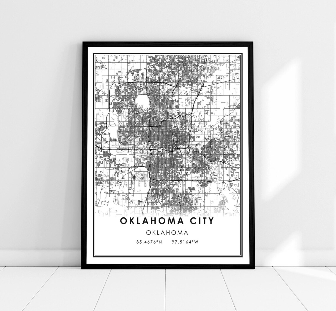 Oklahoma City Map Travel Poster, City Road Map