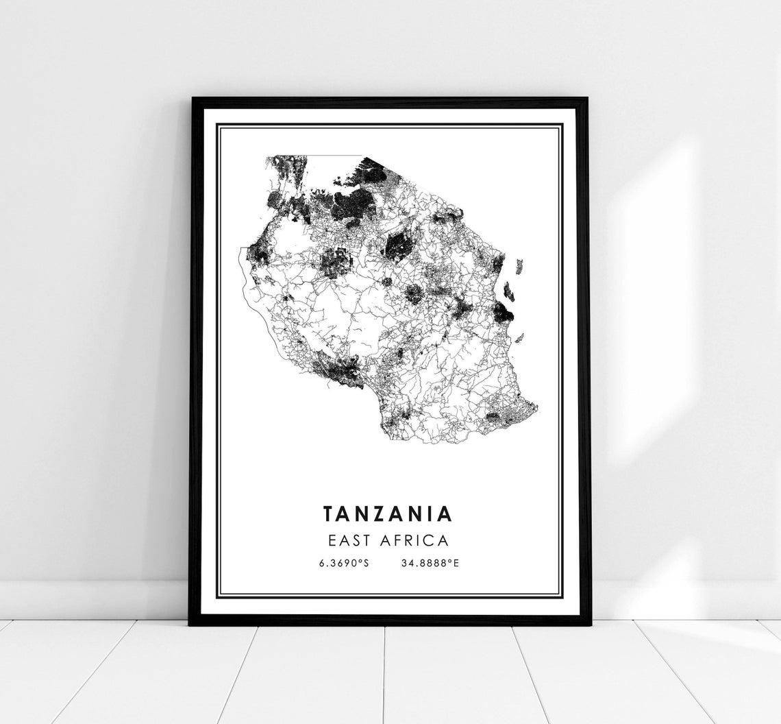 Tanzania East Africa Country Map Coordinates Minimalist Poster