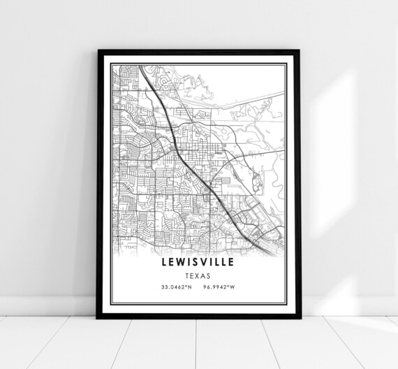 Lewisville Texas Minimalist Street Map Poster with Coordinates