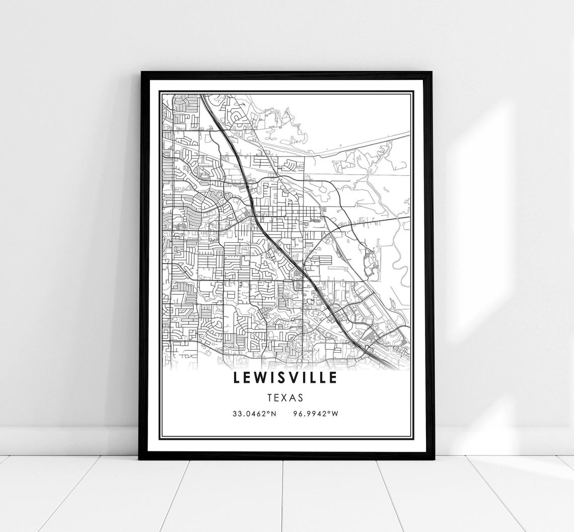 Lewisville Texas Minimalist Street Map Poster with Coordinates