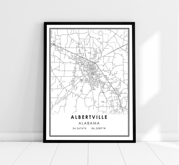 Albertville Alabama City Street Map Minimalist Black Line Art Print
