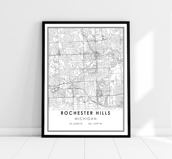 Rochester Hills Michigan Minimalist City Map Coordinates Poster