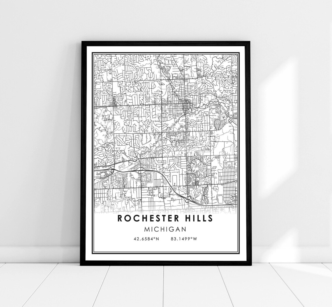Rochester Hills Michigan Minimalist City Map Coordinates Poster