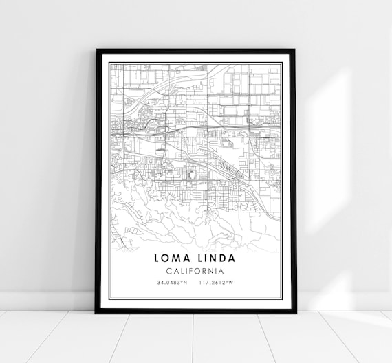 Loma Linda California Minimalist Street Map Black and White Poster