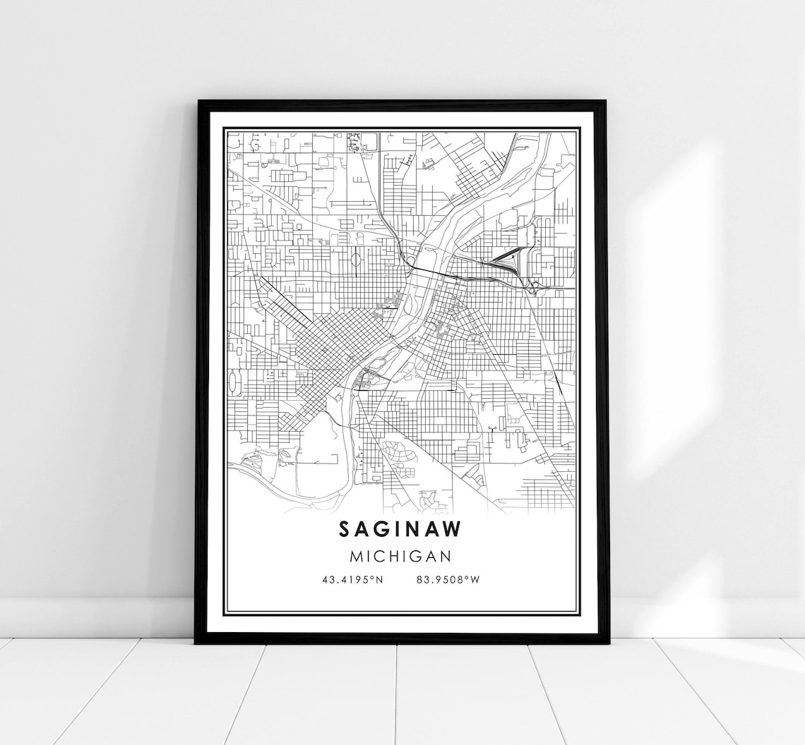 Saginaw Map Print, Michigan City Travel Poster