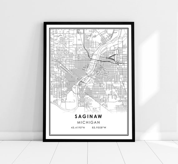 Saginaw Map Print, Michigan City Travel Poster