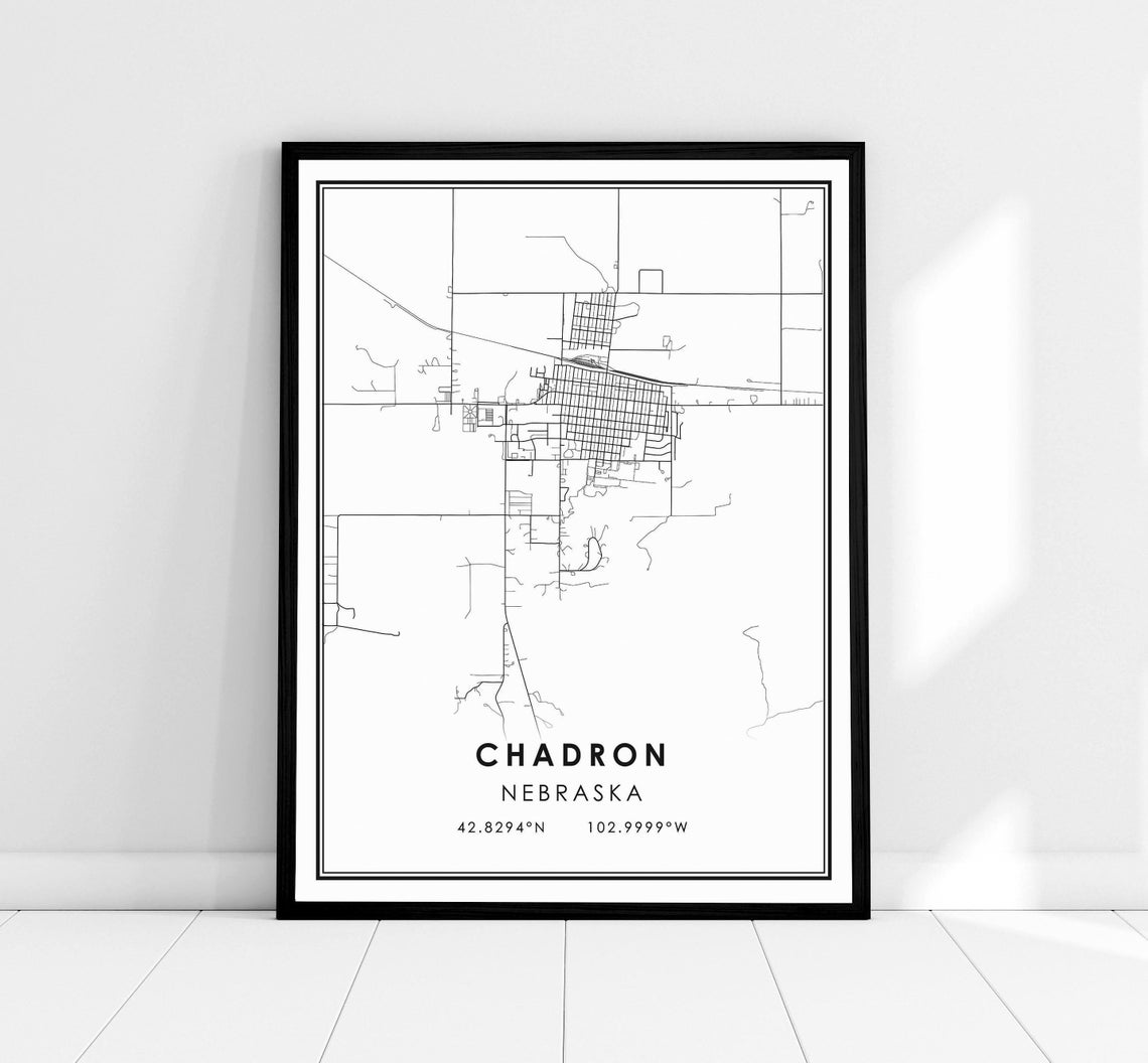 Chadron Nebraska Minimalist Black and White Street Map Art Poster