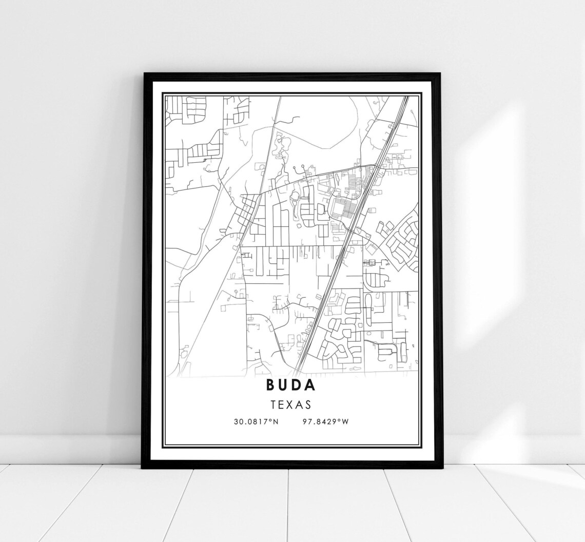 Buda Map Poster, Texas City Travel Poster