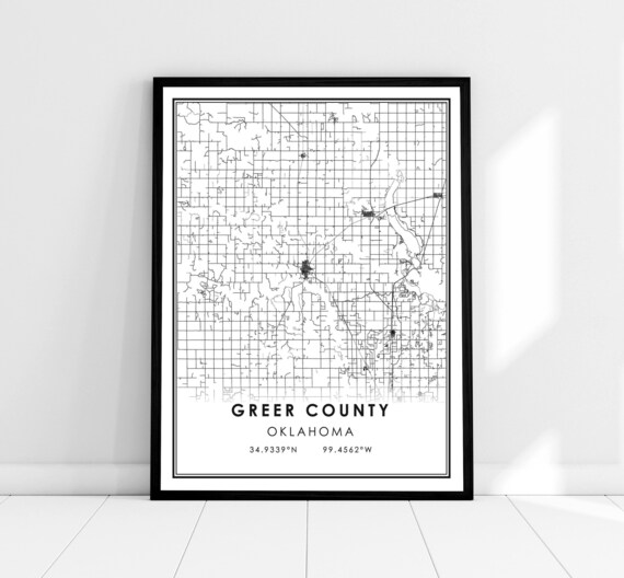 Greer County Oklahoma Minimalist County Street Map Line Art Poster