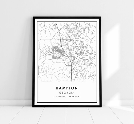 Hampton Georgia Minimalist City Street Map Fine Line Art Poster