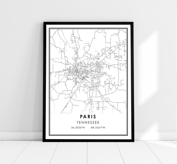 Paris Tennessee Minimalist Street Map City Coordinates Poster