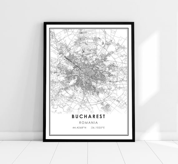 Bucharest Romania Minimalist Black White City Street Map Poster