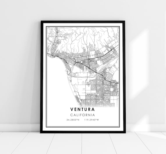 Ventura California Minimalist Black and White City Street Map Poster
