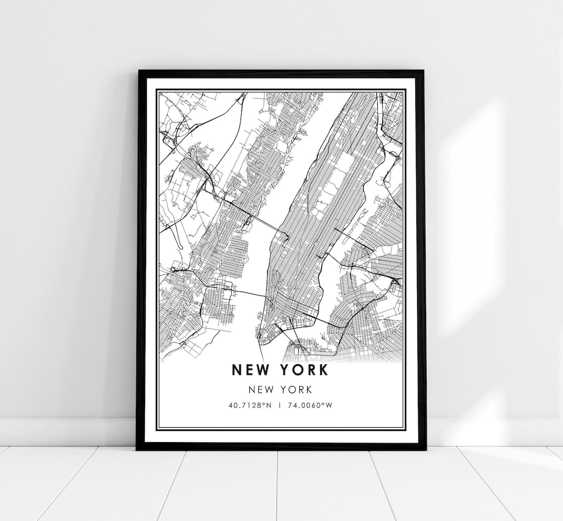 New York City Street Line Map With Coordinates Minimalist Poster