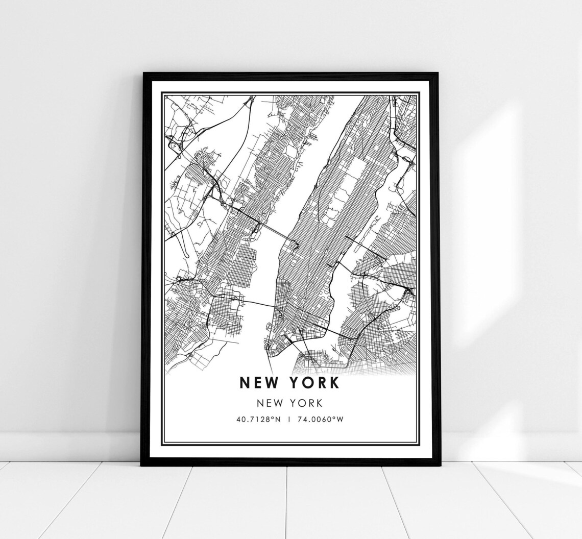 New York Map Travel Poster, City Wall Art Print
